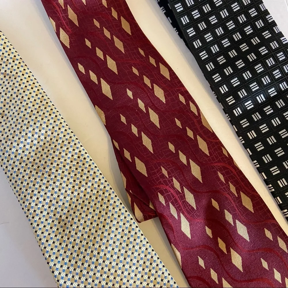 Lot of 3 Men's Neck Ties Gold Burgundy Maroon Black